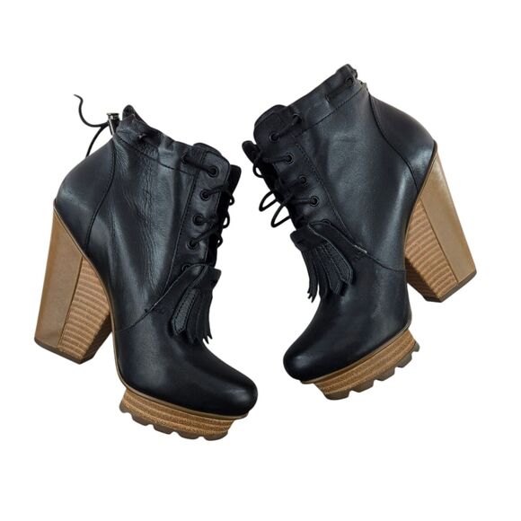 Timo Weiland Tsubo Platform Heeled Ankle Booties Womens 5.5 Black Leather Kiltie